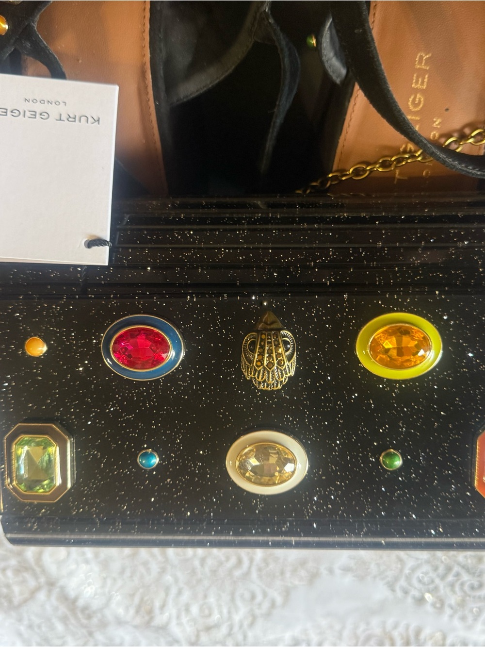 Kurt Geiger Set Black Jeweled Sandals with matching clutch purse set 9.5 - Picture 3 of 11